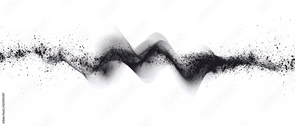 Poster vector black sound wave with particles, dots, and lines on a white background. abstract pointillism 