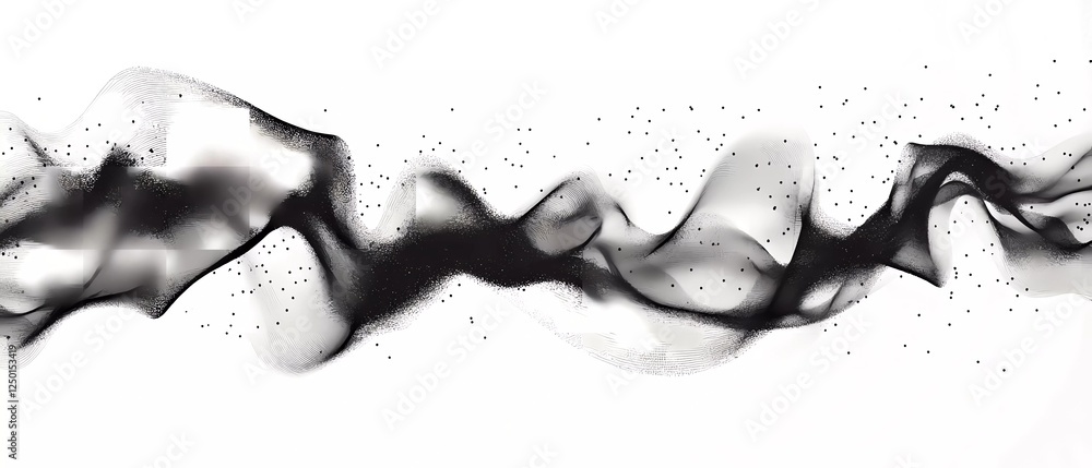 Poster vector black sound wave with particles, dots, and lines on a white background. abstract pointillism 