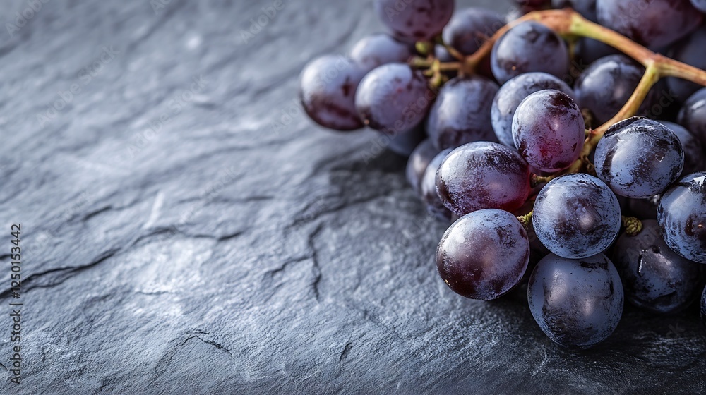 Poster fresh dark grapes on slate table with elegant appearance : generative ai