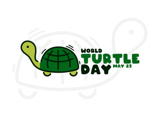 World Turtle Day. May 23. Cute turtle vector seen from the side. White background. Poster, banner, card, background.