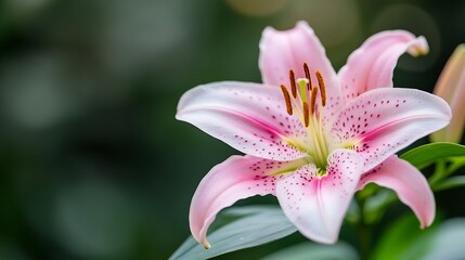 Fototapeta premium Stunning Pink Lily Flower in Bloom with Green Foliage Background : Generative AI