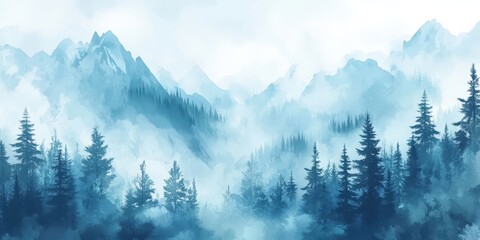Fototapeta premium Serene Misty Mountains Enveloped In Coniferous Forest