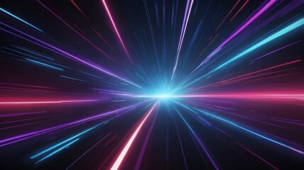 An abstract image depicting a sense of speed and movement with converging lines of light in various colors (pink, blue, purple) creating a tunnel-like effect against a dark background.