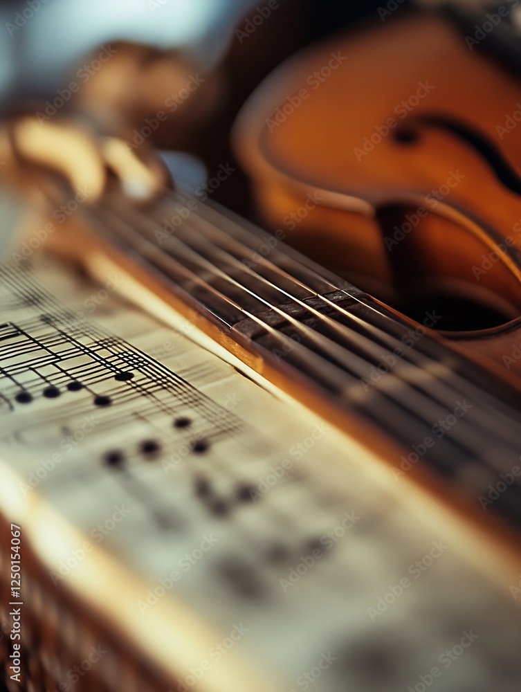 Poster Close-Up View of Musical Instruments and Sheet Music : Generative AI