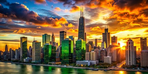 Fototapeta premium Chicago St. Patrick's Day Silhouette Skyline - HD Desktop Wallpaper