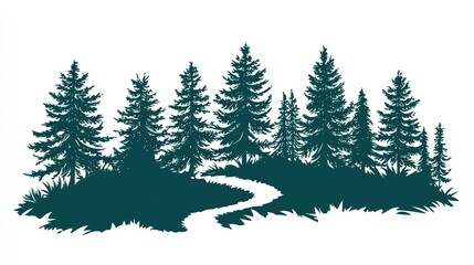 Fototapeta premium Serene Forest Path: A Teal Silhouette of Evergreens and Winding Trail