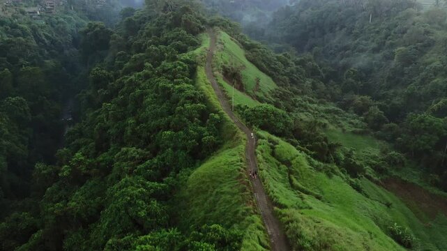 Drone Flight Over the Campuhan Ridge Walk in Ubud, Bali.