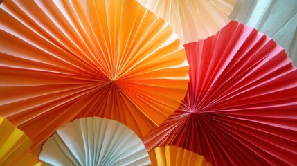 Abstract Colorful Folded Paper Fans Background.