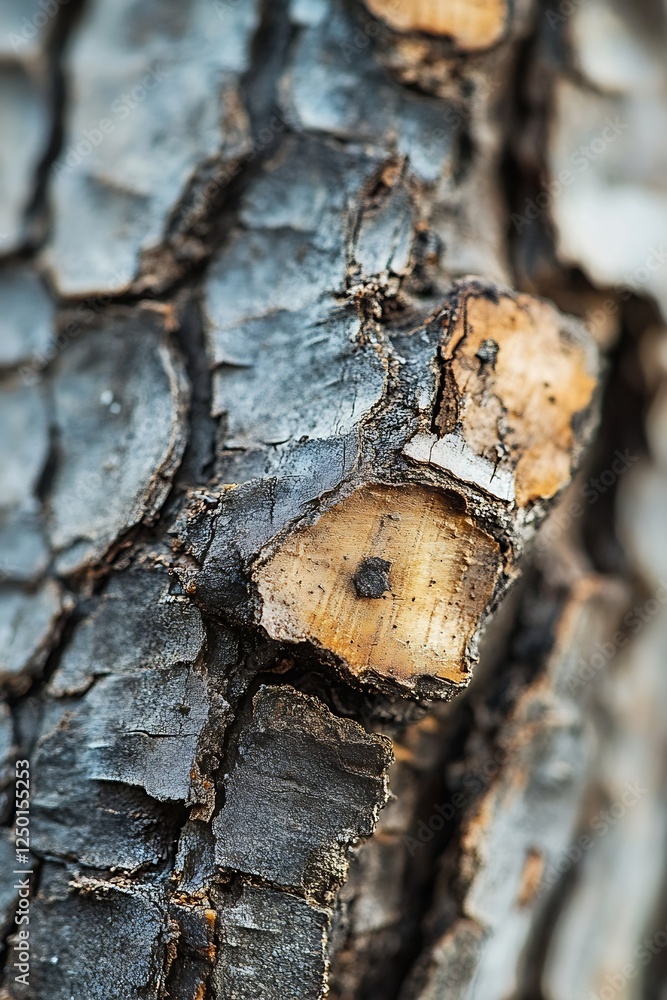 Poster Close Up of Textured Brown Bark with Cracks and Natural Patterns on a Tree : Generative AI