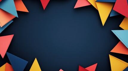Colorful Triangles Frame on Dark Background, Abstract Design.