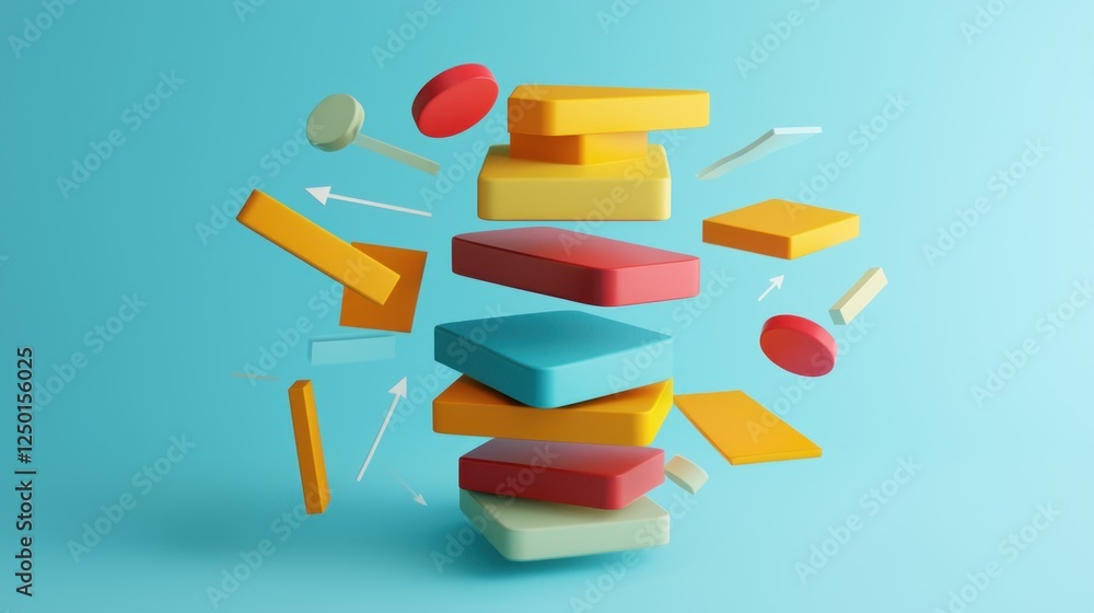 Poster abstract colorful 3d shapes levitation: a vivid composition of geometric forms in dynamic equilibriu