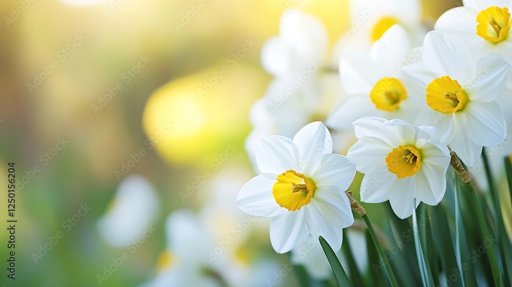 Poster vibrant daffodil flowers blooming in a garden with soft focus background : generative ai