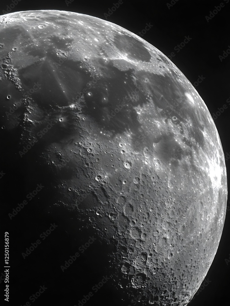 Aufkleber Stunning close up view of the moon surface showcasing craters and texture in black and white : Generative AI