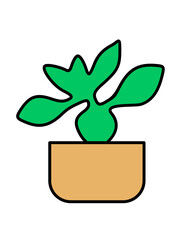Green plant in a pot. Simple illustration.