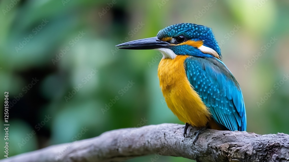 Poster vibrant kingfisher bird displaying stunning colors perched on a branch : generative ai