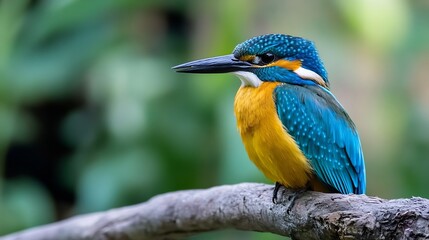 Fototapeta premium Vibrant Kingfisher Bird Displaying Stunning Colors Perched on a Branch : Generative AI
