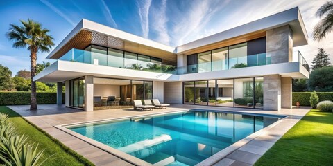 Fototapeta premium Modern Villa with Swimming Pool and Gardens , interior, architecture