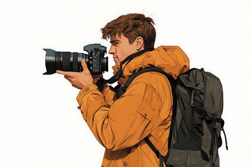 Stylish Photographer with Camera and Backpack, Ready to Capture the Moment
