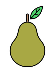 Single green pear with leaf.