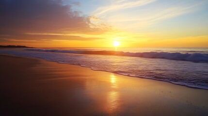 Obraz premium Stunning Ocean Sunset View with Waves Crashing on the Shore : Generative AI