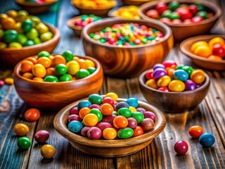 Colorful Candy & Clay Dishes Rustic Still Life Photography