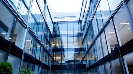 Modern architecture captured in a stunning glass building courtyard : Generative AI
