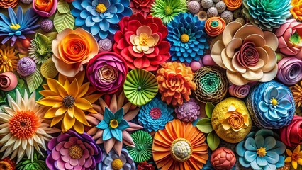 Colorful Paper Flowers: Artistic Arrangement for Crafts, Decor & Backgrounds