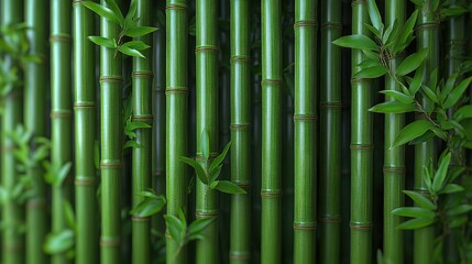 Fototapeta premium Lush green bamboo stalks standing tall with vibrant leaves in a serene natural setting