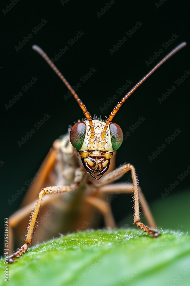 Poster close-up of colorful green caterpillar displaying details on leaf surface : generative ai