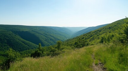 Panoramic Valley View Lush Green Hills Landscape Viewpoint Natural Scenery Outdoor Viewpoint Serene