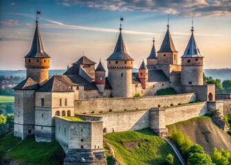 Obraz premium Ukraine's Kamianets-Podilskyi Castle: high walls, imposing towers, a minimalist masterpiece.