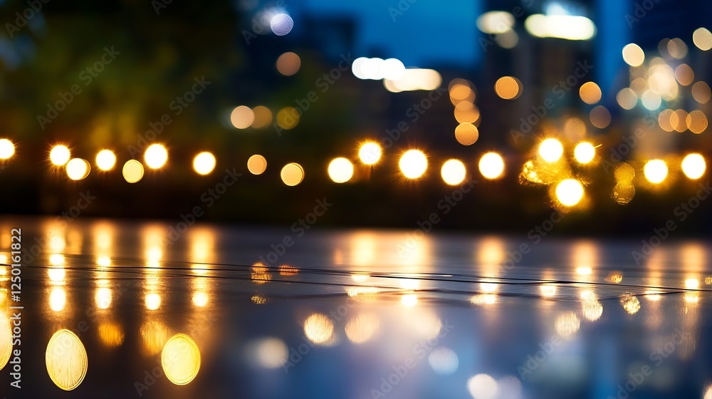 Poster serene abstract background with bokeh lights in evening setting : generative ai