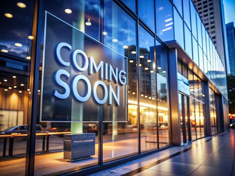 Coming Soon Sign on Modern Glass Storefront - New Business Opening