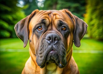 Fototapeta premium Concerned Bullmastiff Dog Head Tilt, Mercer Island, Washington State, Green Background