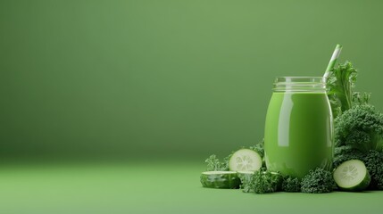 Fresh Green Smoothie with Vegetables and Healthy Ingredients