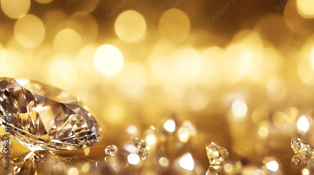 Poster stunning close up of a diamond sparkling against a blurred golden background showcasing luxury and e