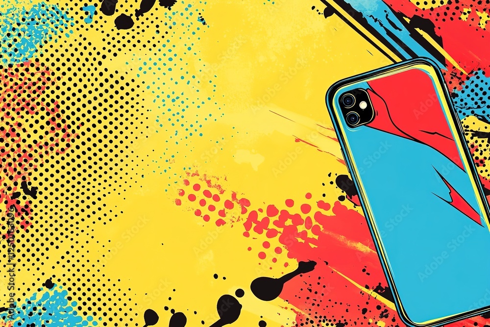 Poster vibrant phone case design set against dynamic backdrop of splash