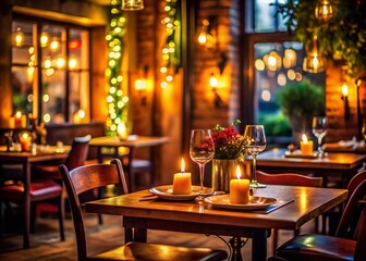 Cozy Candlelit Restaurant Dinner, Romantic Ambiance, Warm Lighting, Intimate Setting, Table Setting