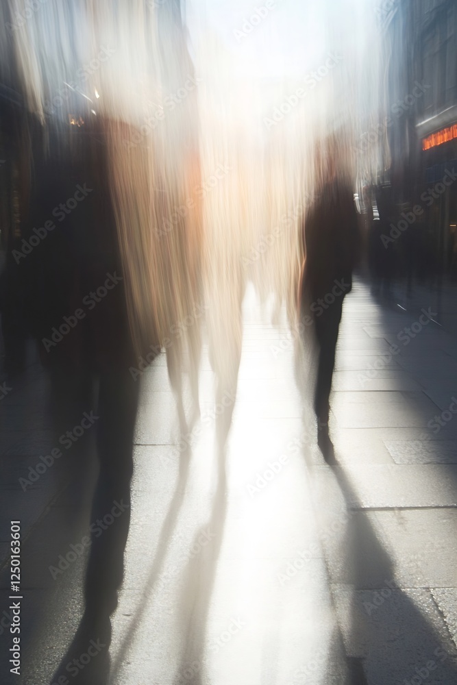 Poster people walking on a busy street captured in a blurry motion effect : generative ai