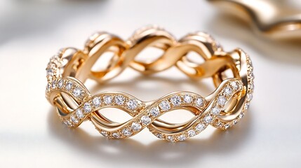 Elegant Gold Ring with Diamonds Set on a Sophisticated Background : Generative AI