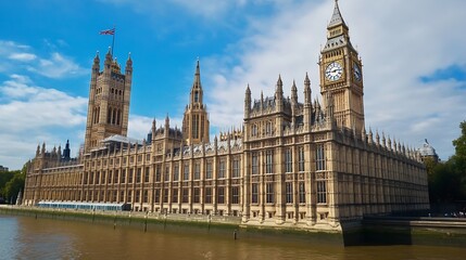 Obraz premium Stunning View of the Iconic Big Ben and the Houses of Parliament in London : Generative AI