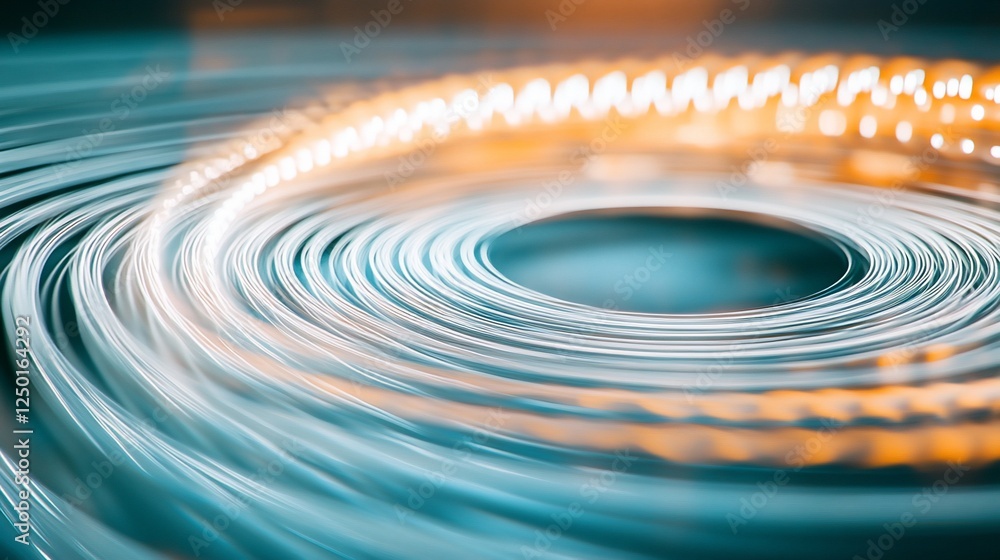 Poster abstract swirling light trails, creating a dynamic circular pattern with glowing orange accents.