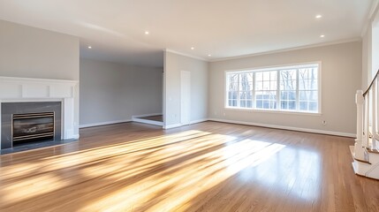 Obraz premium Bright and Spacious Vacant Living Room with Sunlit Windows and Modern Design : Generative AI