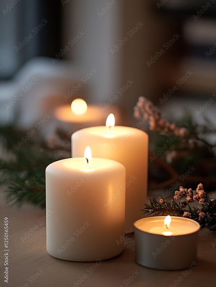 Poster Warm and Inviting Scented Candles Creating a Cozy Atmosphere in a Relaxing Space : Generative AI