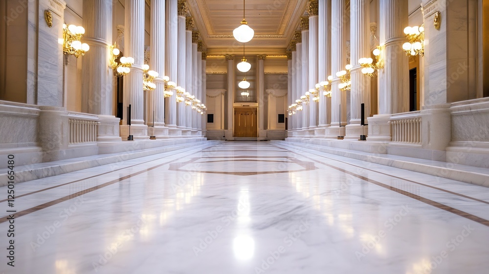 Aufkleber elegant marble hallway with decorative columns and lighting in a vintage style : generative ai