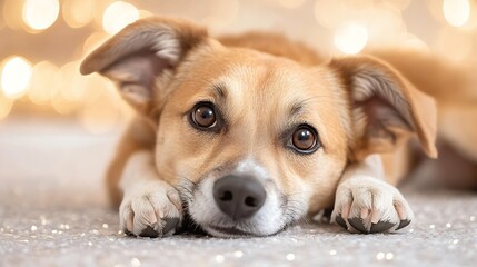 Adorable Dog with Expressive Eyes and Soft Fur Relaxing Indoors : Generative AI