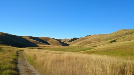 Golden Valley Landscape Under Blue Sky