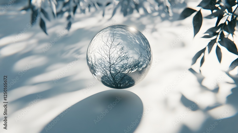 Poster reflective sphere encapsulating a winter tree scene