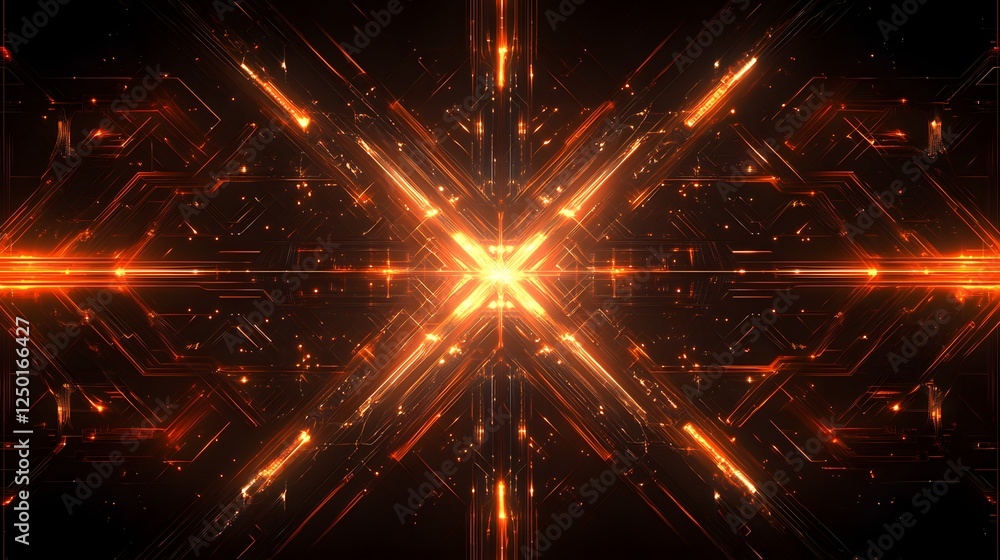 Wall mural abstract orange glowing lines form symmetrical pattern