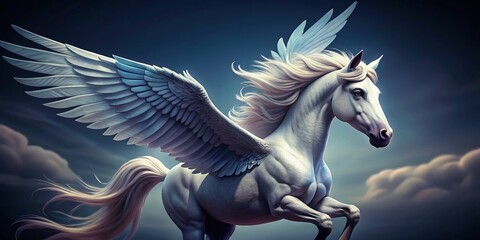 Naklejka premium Cute Pegasus Unicorn Coloring Page: Monochrome Mythical Horse with Wings